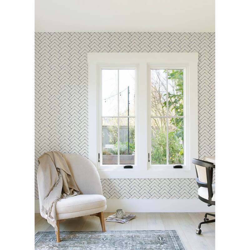 Chesapeake Oswin Navy Tiered Herringbone Wallpaper