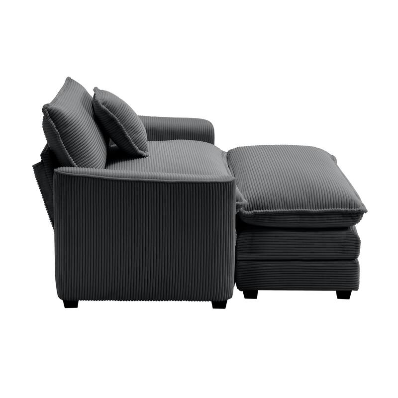 Corduroy Fabric Deep Seat Sofa with Ottoman, Single Deep Seat Accent Sofa Chair with Pillow for Livingroom
