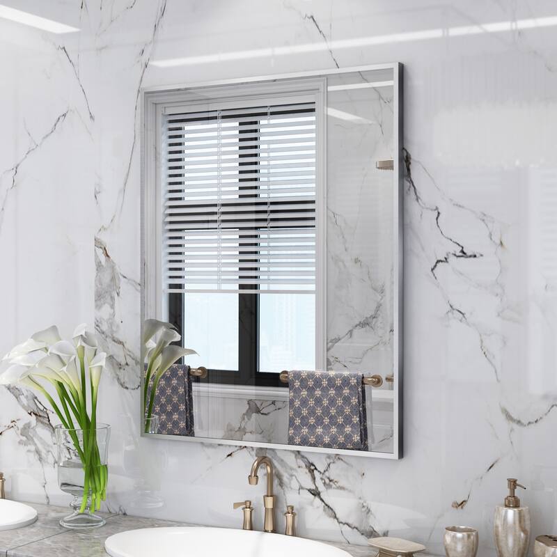 QuivaraView Wall Mounted Aluminum Frame Bathroom Vanity Mirror - 36" x 28" - Silver