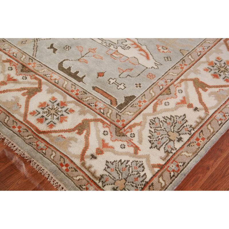 Oushak Indian Area Rug Hand-Knotted Oriental Grey Wool Carpet - 8'1" x 9'10"