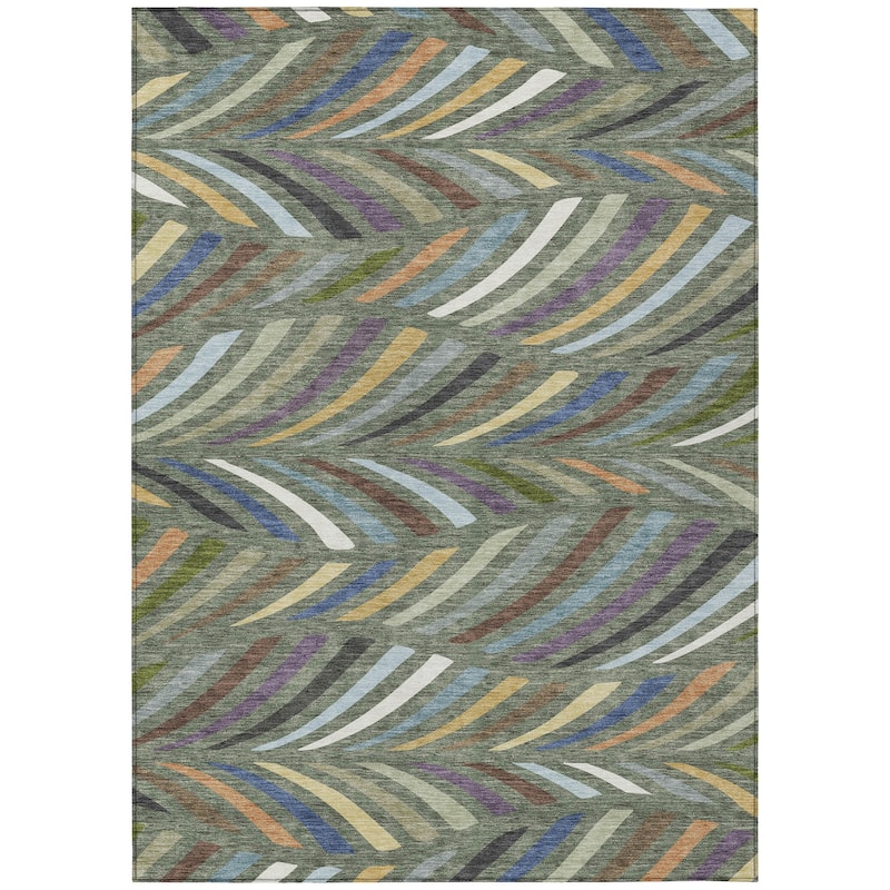 Machine Washable Indoor/ Outdoor Modern Feather Chantille Rug