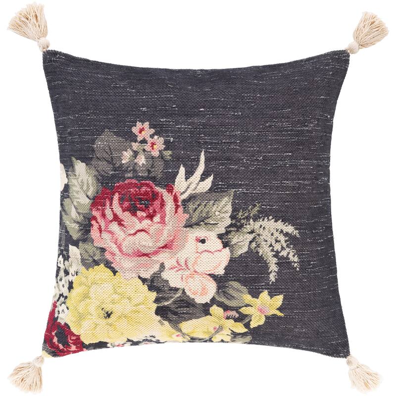 Deidra Handwoven Floral Tassel Cotton Throw Pillow
