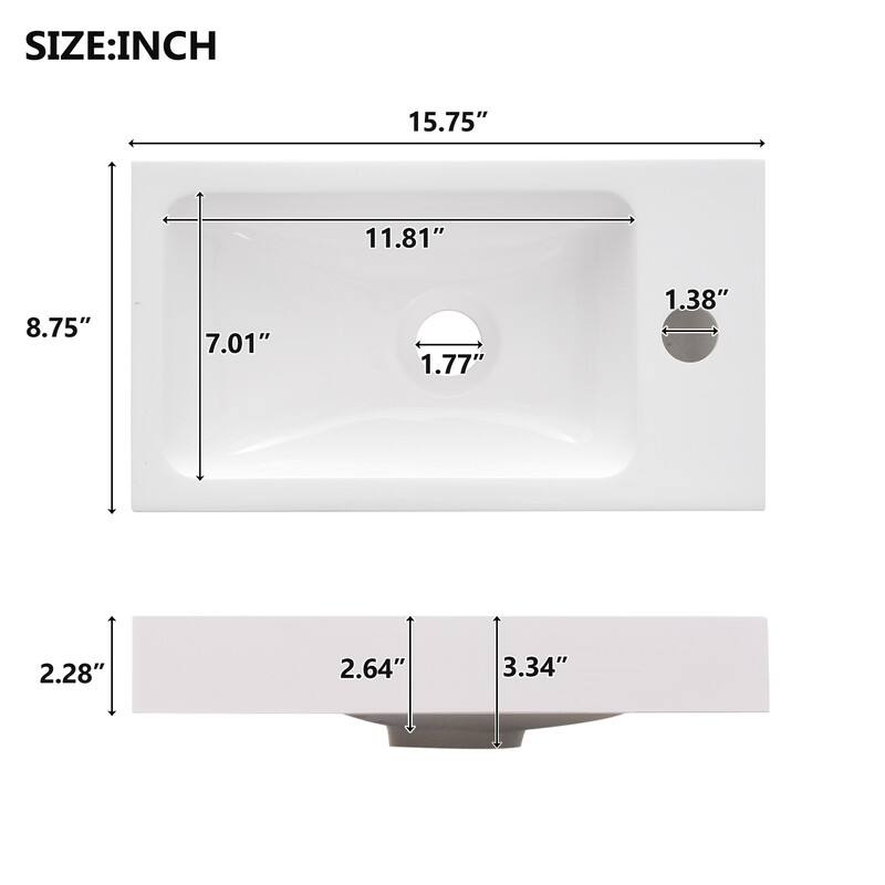 15.75" Bathroom Vanity with Reversible Resin Sink, Adjustable Shelf and Push-to-Open Door