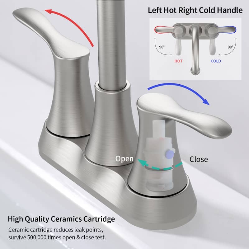 Bathroom Faucet with Pop-up Drain & Supply Hoses 2-Handle 360 Degree High Arc Swivel Spout Centerset 4 Inch Vanity Sink Faucet