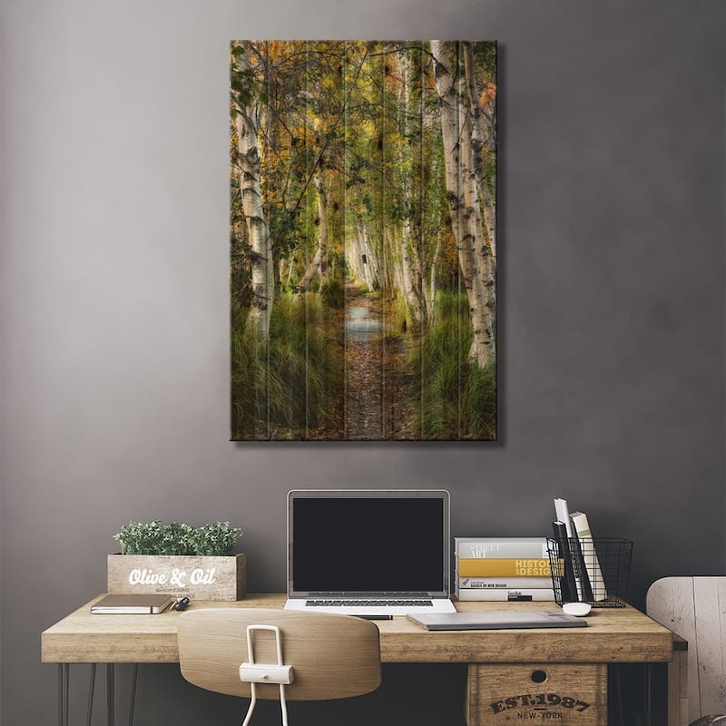 Birch Path I Print On Wood by Danny Head - Multi-Color