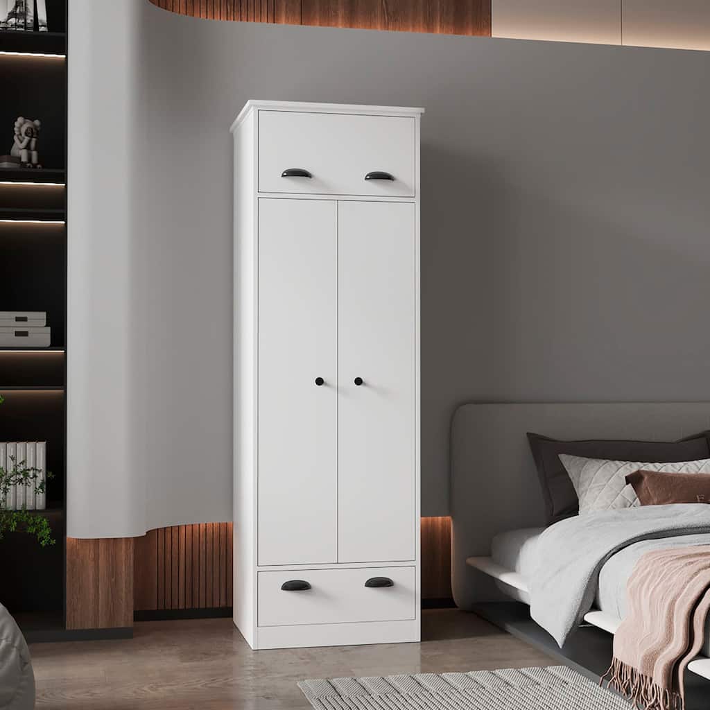 23.31" Modern Double-door Armoire with One Drawer and Hanging Rod for Bedroom