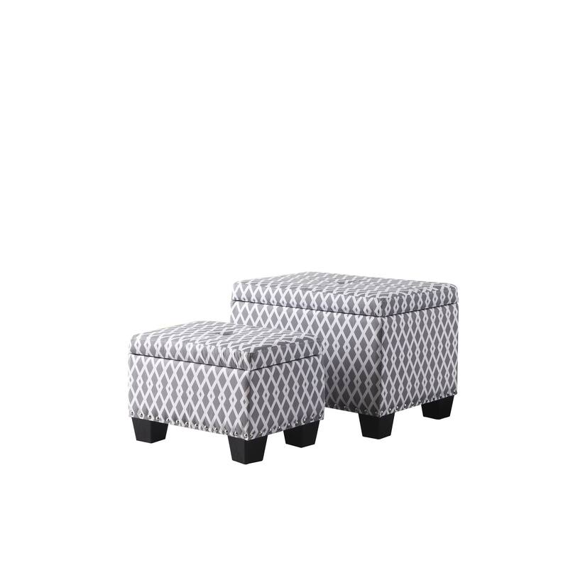 Set of Two Gray and White Diamonds Storage Ottomans