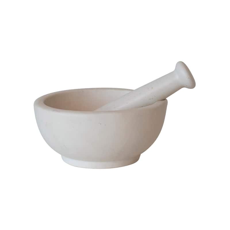 Stoneware Mortar and Pestle Set, Set of 2 - 8.0"L x 8.0"W x 3.5"H - White - 8.0"L x 8.0"W x 3.5"H