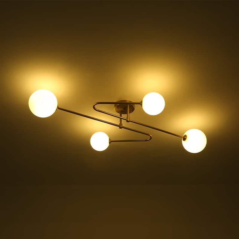 Mid-Century Opal Glass Globe Sputnik Semi Flush Mount Light