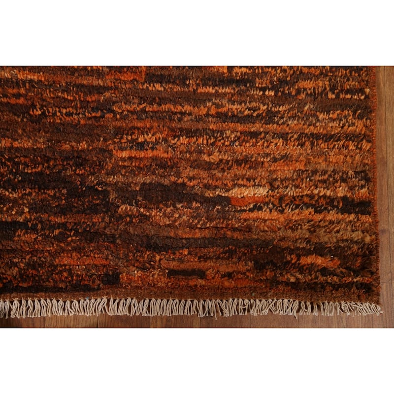 Hand Knotted Oriental 100% Wool Carpet Tribal Stripe Oranges & Rust Moroccan Runner Rug - 9' 7'' X 3' 0''