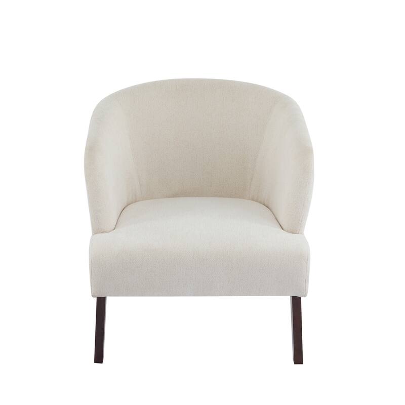 Modern Accent Chair with Round Back & Wooden Legs - Mid-Century Inspired Lounge Chair for Living Room, Bedroom, or Office