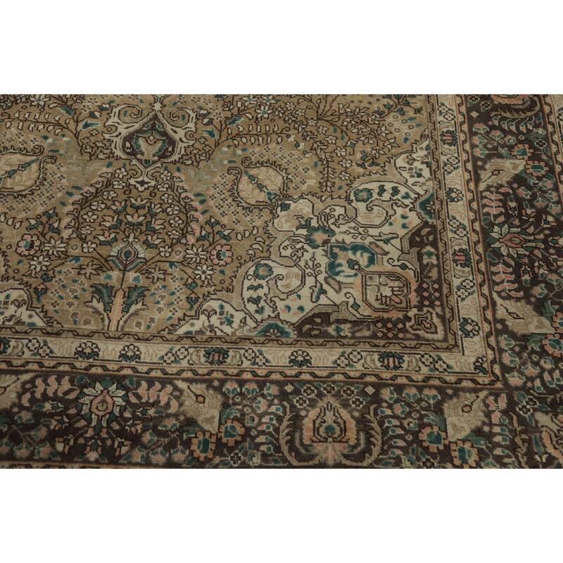 Hand Knotted Oriental 100% Wool Carpet Traditional Floral Brown Tabriz Area Rug - 9' 4'' X 6' 5''