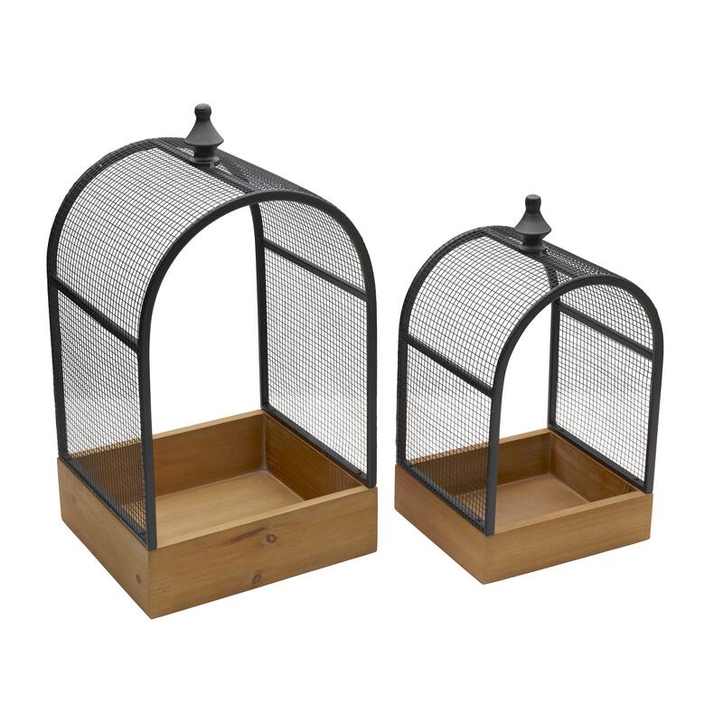 Elements Set of 2 Metal and Wood Cage Tabletop Decor