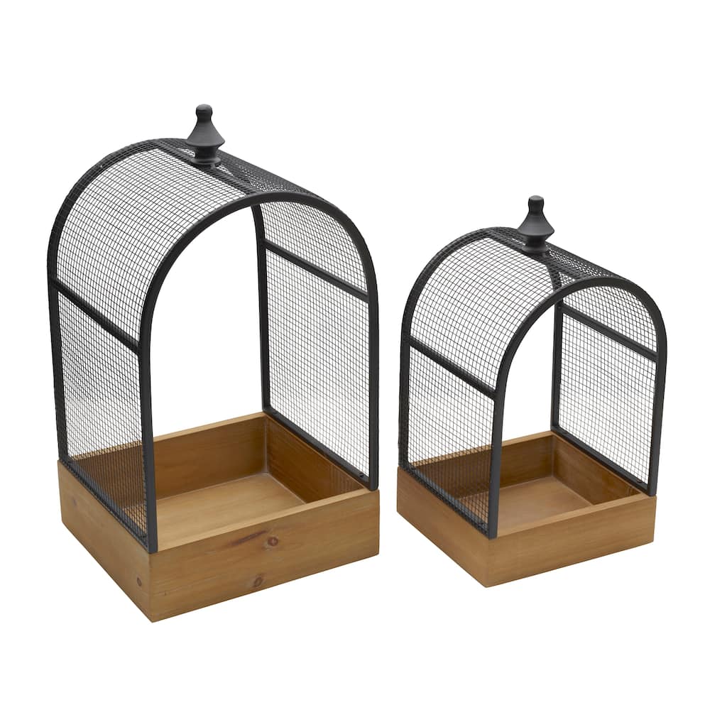Elements Set of 2 Metal and Wood Cage Tabletop Decor