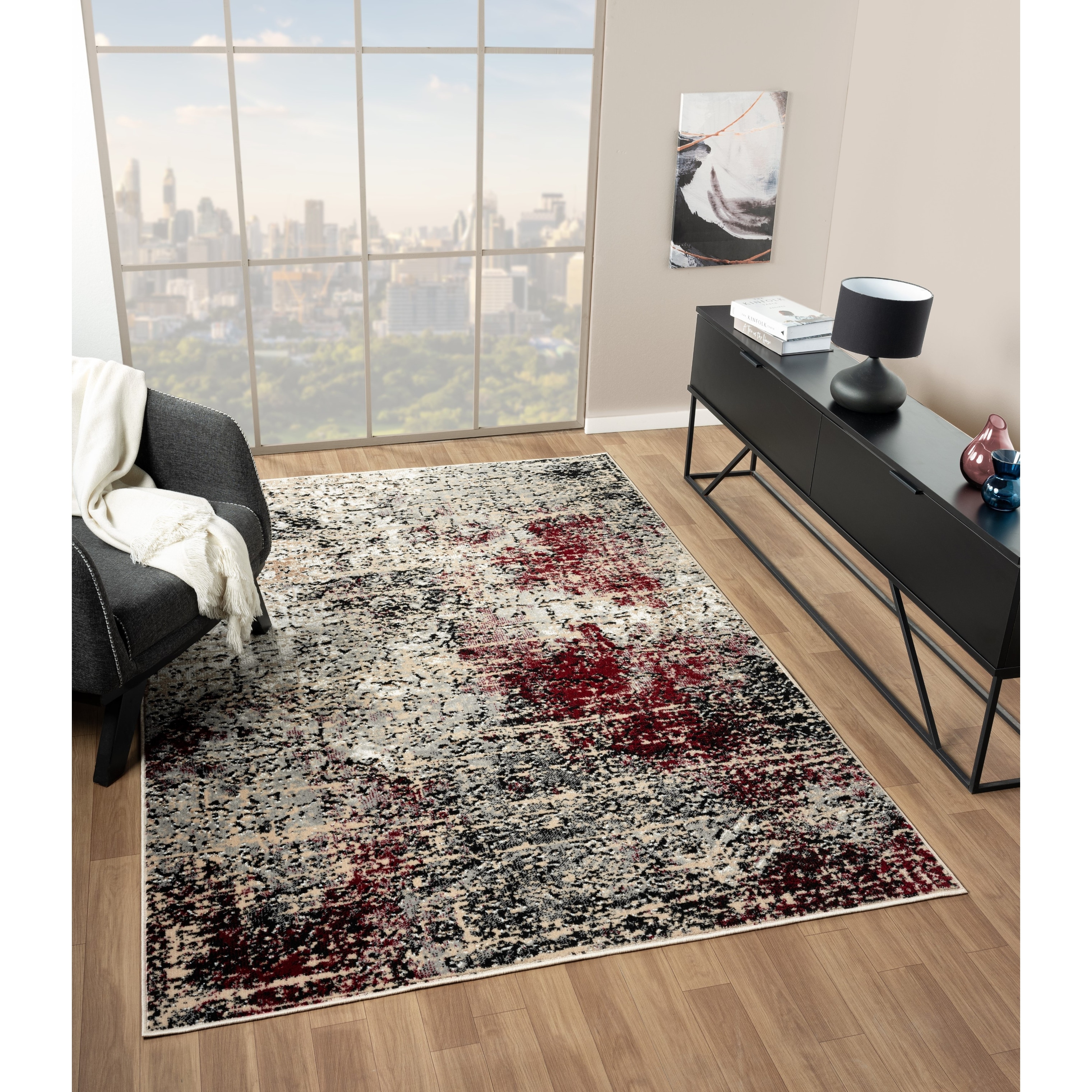 MDA Rugs Kimberly Collection Black/Red Abstract Area Rug