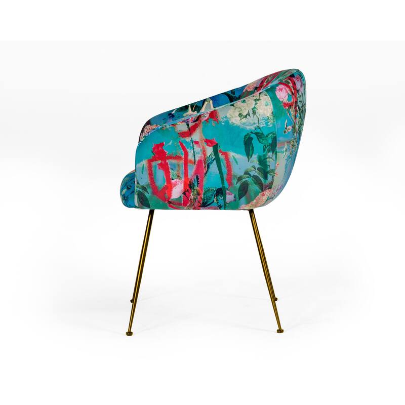 Modrest Roxann Contemporary Floral Velvet & Gold Dining Chair