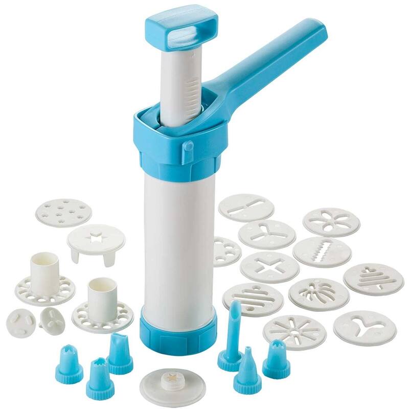 Hutzler 23pc Easy Action Cookie Press and Food Decorator Set - For Simple Decorating of Appetizers and Desserts - White