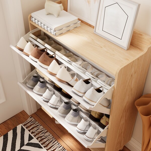 Shoe Cabinet with 2 Flip Drawers, 31.5 Inch Slim Shoe Organizer