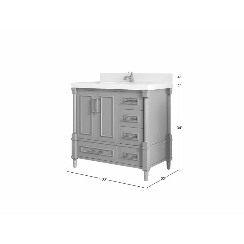 Willow Collections 36 in. W x 22 in. D Aberdeen Center Sink Left Bathroom Vanity with Countertop