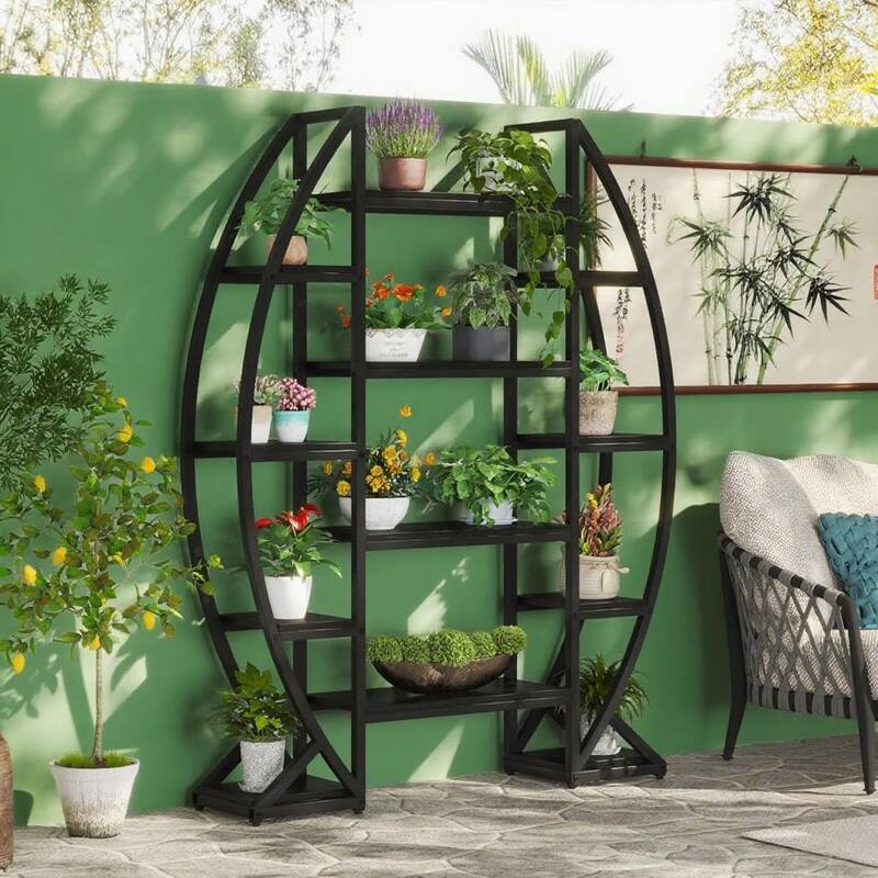 Metal and MDF 12 Shelf Half-Moon Plant Stand with Wide Display - 49.08” x 11.81” x 69.48”