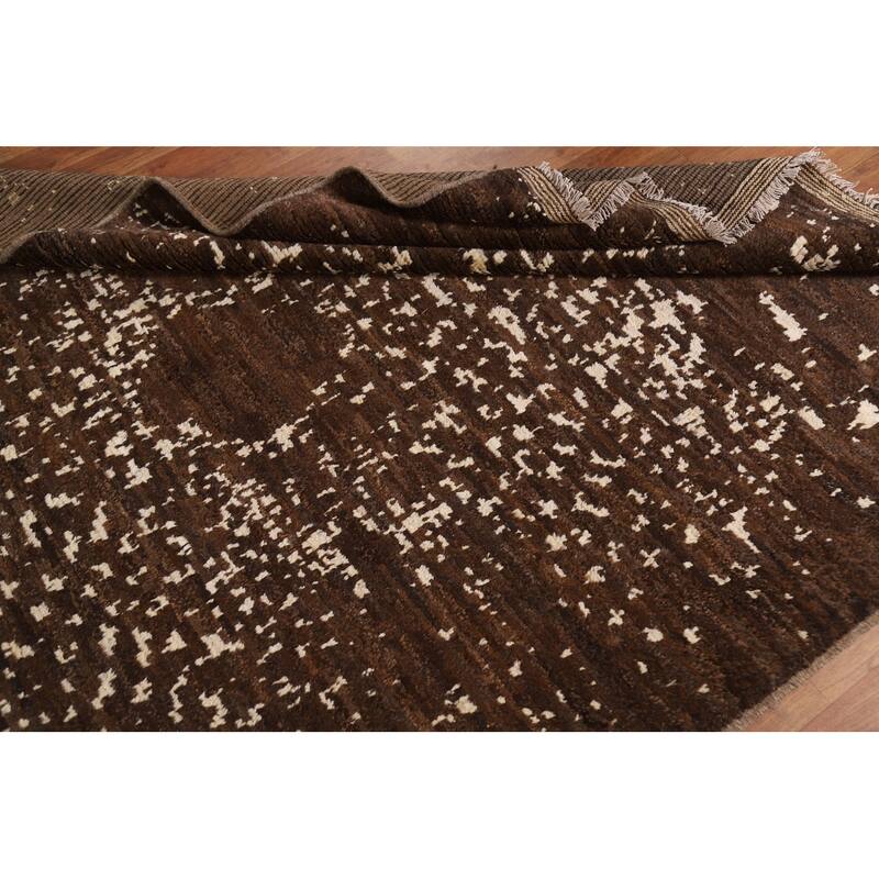 Hand Knotted Oriental 100% Wool Carpet Tribal Tribal Brown Moroccan Area Rug - 8' 2'' X 5' 8''