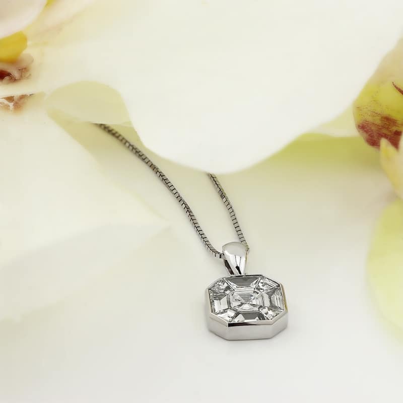 Auriya 14k Gold 1 1/3ctw Asscher Diamond Necklace (G-H, VS1-VS2)