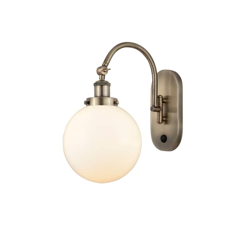Innovations Lighting 918-1W-15-8 Beacon Sconce Beacon 15" Tall Wall - Antique Brass / Matte White