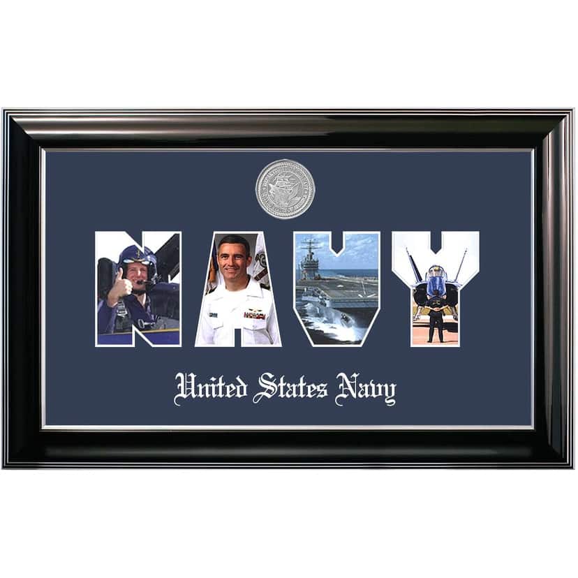 Patriot Frames Navy Collage Photo Classic Black Frame with Silver Medallion