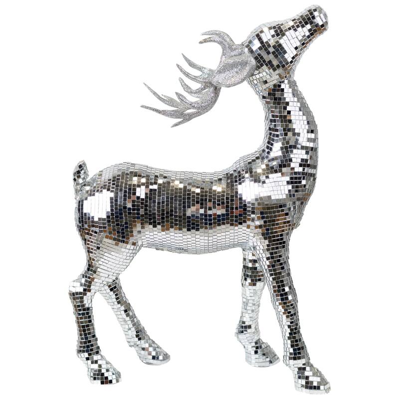 Mirrored and Glittered Standing Deer Christmas Figure - 19" - Silver