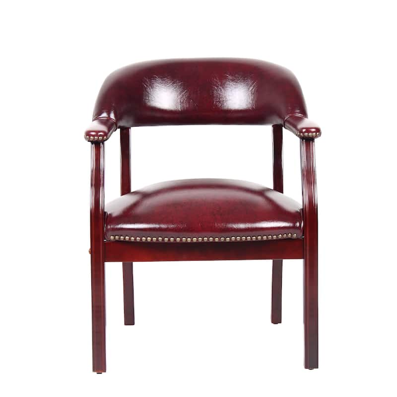 Elon Guest Chair, Brass Nailhead Trim, Mahogany, Burgundy Oxblood Vinyl