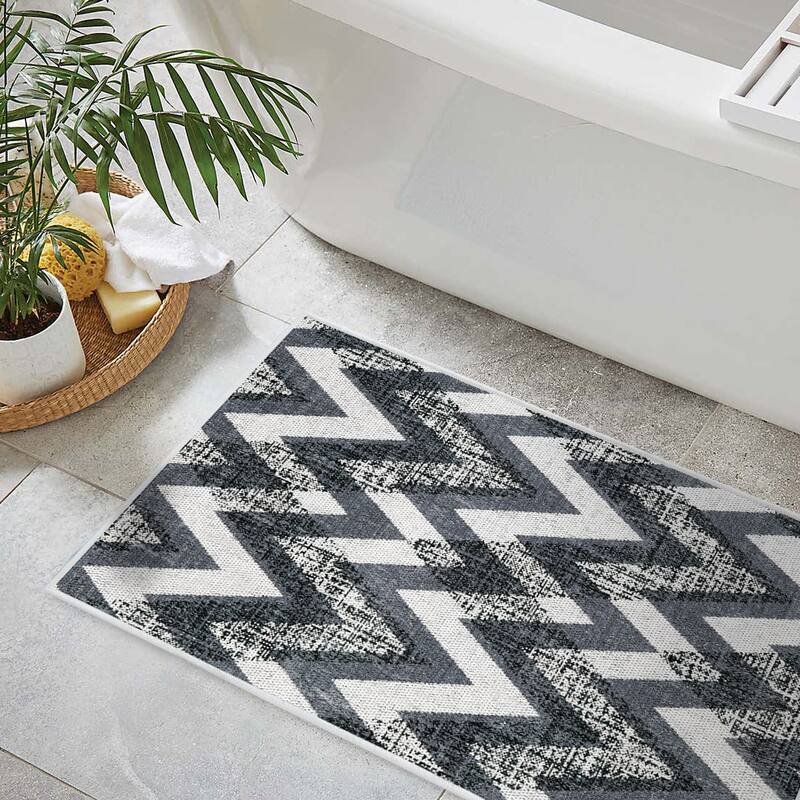 Geometric Design 3 Piece Bathroom Rugs Set - Non-Slip Ultra Thin Bath Rugs for Bathroom Floor - Washable Bathroom Mats Set