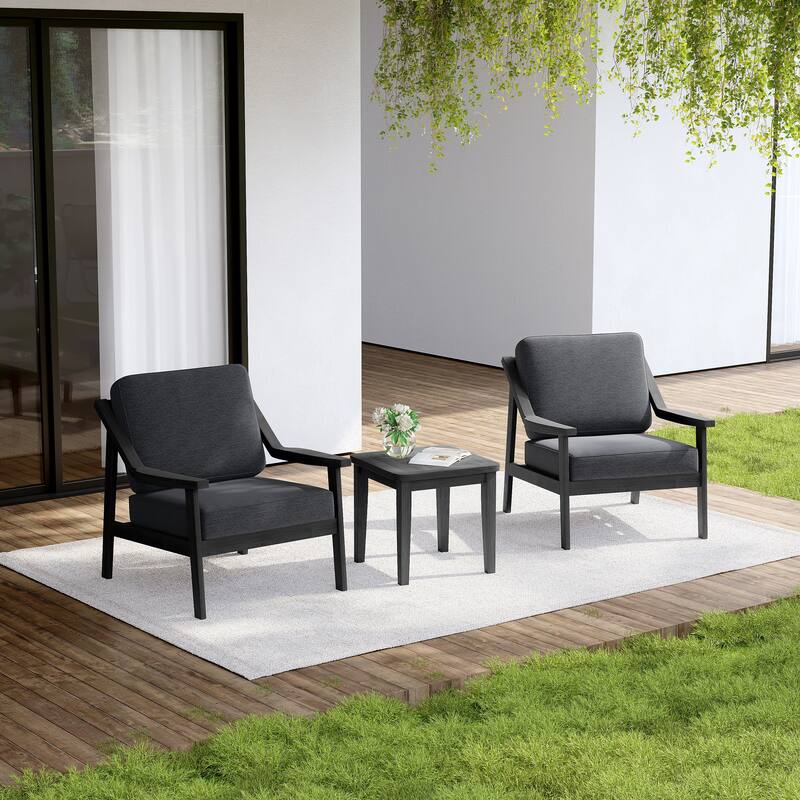 Outdoor Wood Cushioned Patio Set of 2 Accent Chair with Side Table