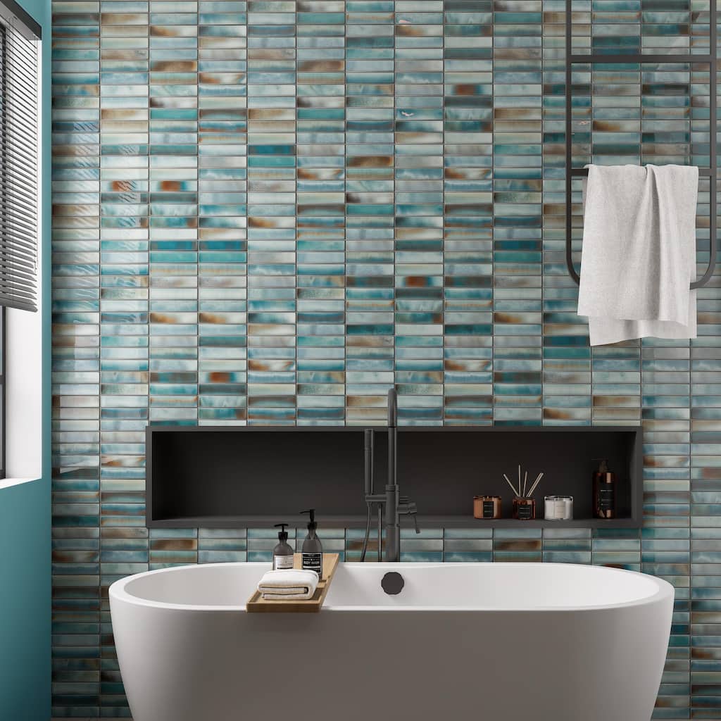Merola Tile Borealis Aqua 5-7/8" x 11-3/4" Ceramic Wall Tile