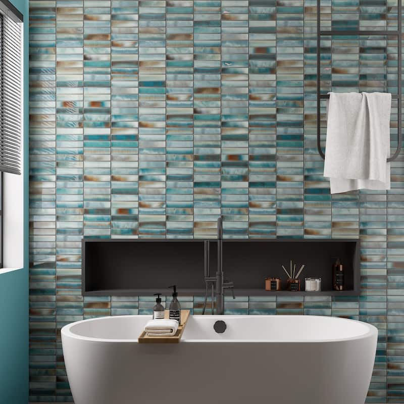 Merola Tile Borealis Aqua 5-7/8" x 11-3/4" Ceramic Wall Tile - Case (22 Tiles)