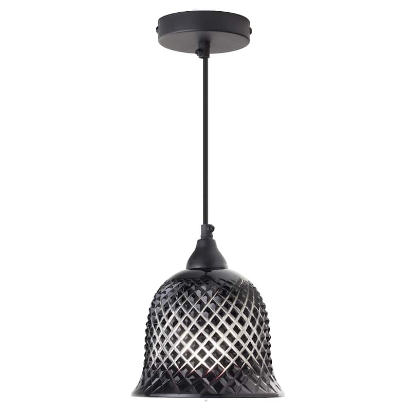 Gale River of Goods Black Metal and Hand-Blown Glass 7-Inch Pendant Light with Adjustable Hanging Cord - 7" x 7" x 63" - 7" x 7" x 63" - Black/Clear