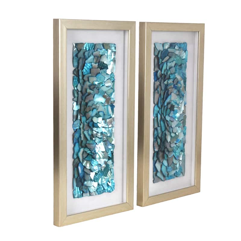 American Art Decor 2-Piece Coastal Seashell & Sea Glass Shadowbox Framed Wall Art Set