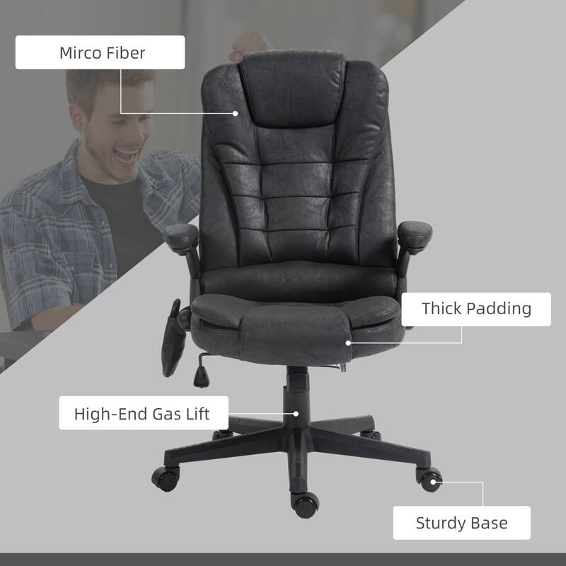 6 Point Vibration High Back Massage Office Chair with Lumbar Heating Function Tilt and Remote Control, for Office, Black