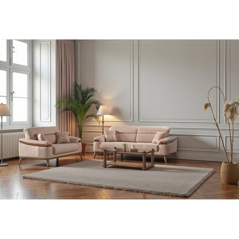 Sane 2 Pieces Living Room Sets 1 Sofa 1 Loveseat - Beige