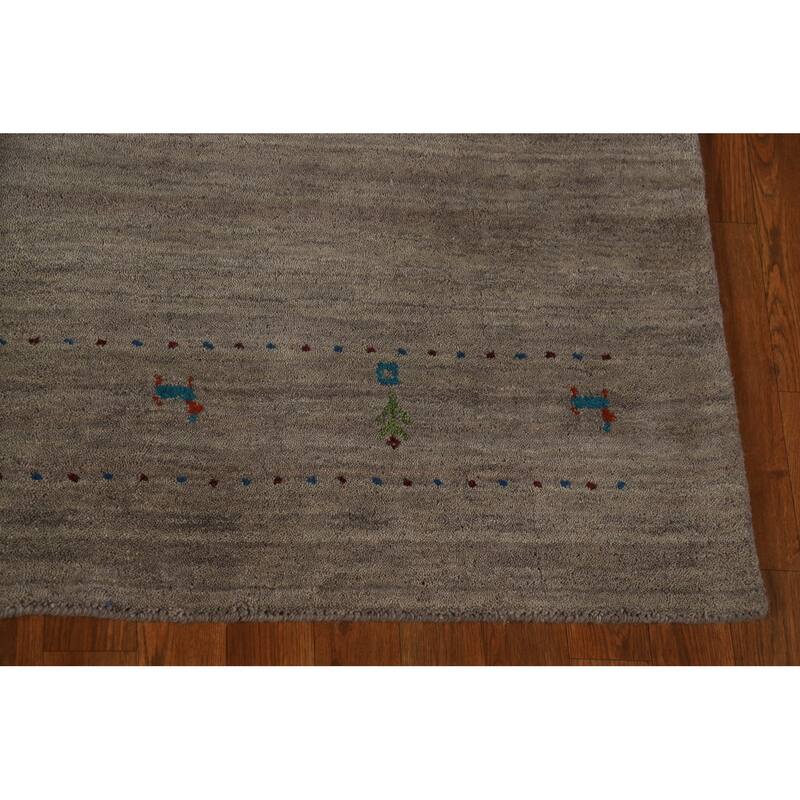 Gabbeh Modern Area Rug Handmade Grey Tribal Wool Carpet - 5'3" x 7'6"