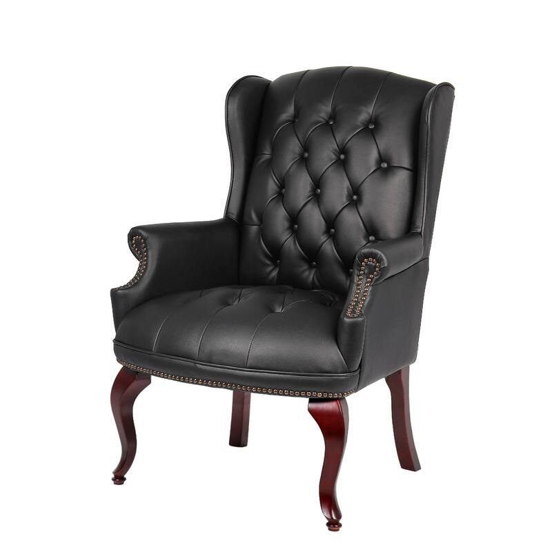 Saily Guest Armchair, Traditional Wingback Design, Black Tufted Vinyl