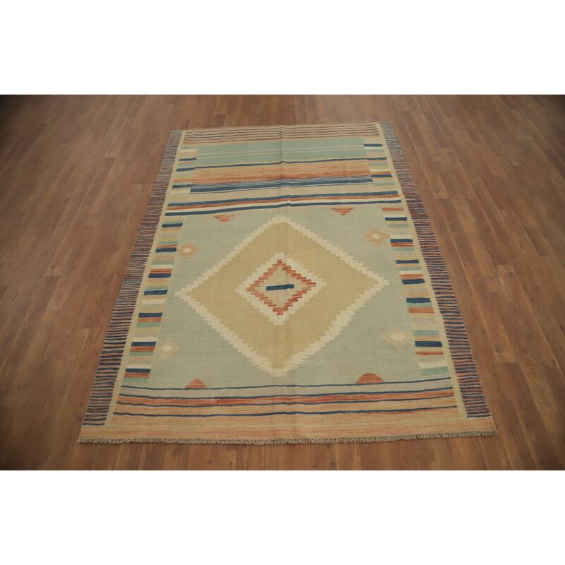 Hand Woven Oriental 100% Wool Carpet Southwestern Tribal Multi-Colored Kilim Area Rug - 6' 9'' X 4' 11''
