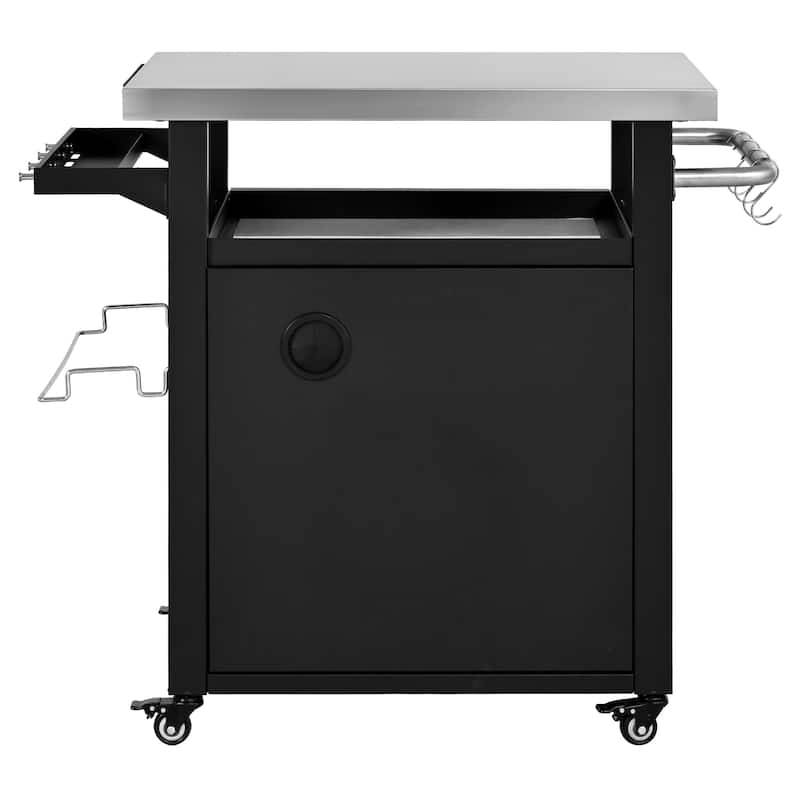 39.5" Outdoor Grill Cart & Pizza Oven Table with Stainless Steel Top, Storage Cabinet, and Waterproof Cover