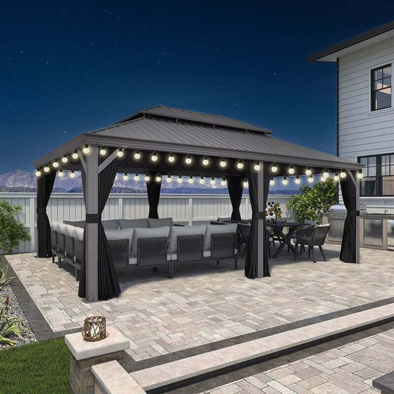 PURPLE LEAF Patio Gazebo for Backyard Hardtop Galvanized Steel Frame with Upgrade Curtain - Light Grey