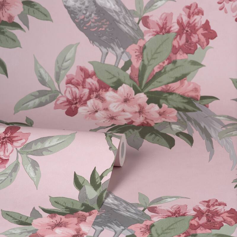 Brewster Golden Pheasant Pink Floral Wallpaper