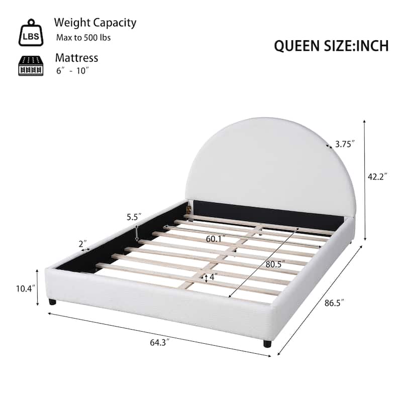 Christopher Knight Home - Luis Boucle Upholstered Bed Frame with Half-Round Headboard