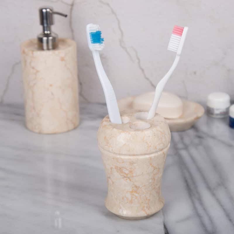 Creative Home Fluted Collection Champagne Marble Toothbrush Holder, Tooth Brush Holder - Beige