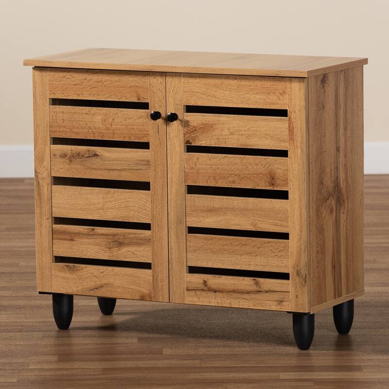 Gisela Modern Oak Brown Finished Wood 2-Door Shoe Storage Cabinet