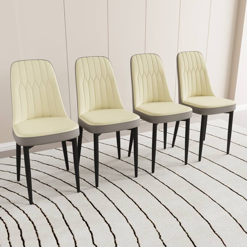 Modern PU 4 Piece Kitchen Dining Chair Set with Cushions, Metal Legs, Anti-Scratch Foot Pads for Dining Room Kitchen Living Room - Beige