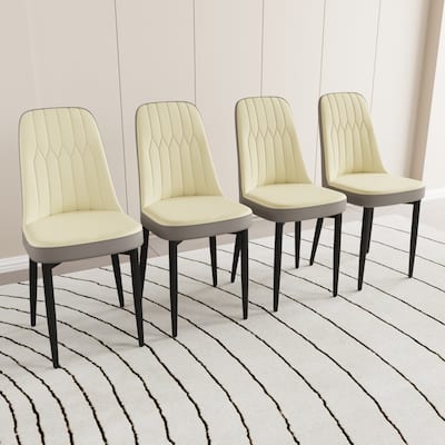 Modern PU 4 Piece Kitchen Dining Chair Set with Cushions, Metal Legs, Anti-Scratch Foot Pads for Dining Room Kitchen Living Room
