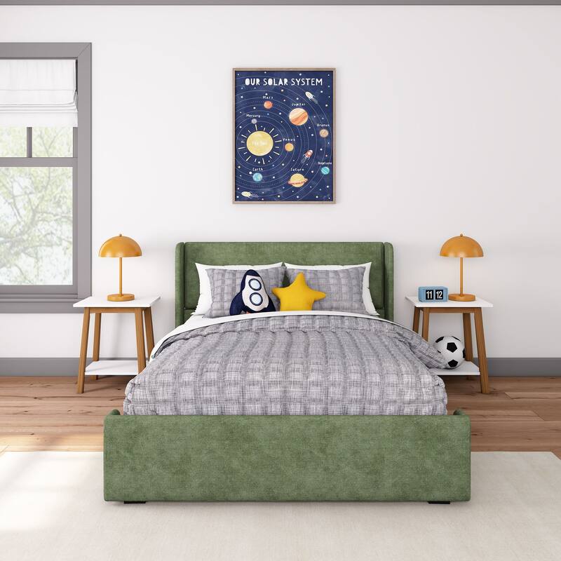 Max and Lily Full-Size Upholstered Bed with Rectangular Headboard